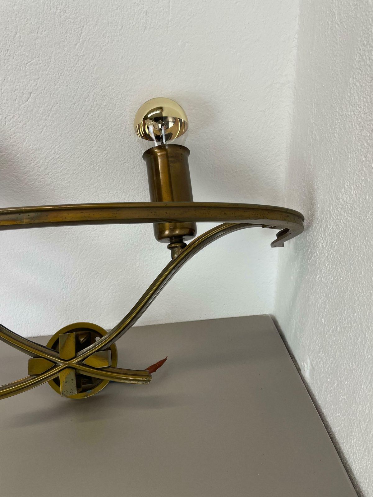 Lighting Set Of Two Xxl Modernist Brass Floral Theatre Wall Light Sconces, France, 1950 photo
