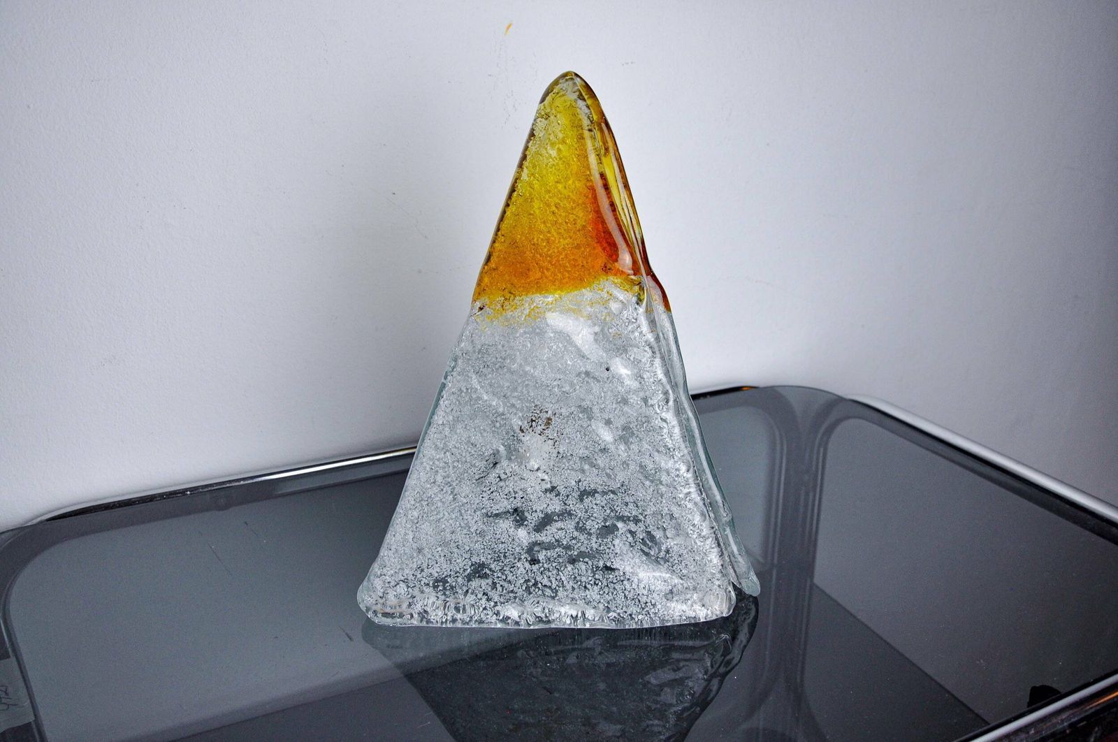 “Pyramid” Lamp By Mazzega, Orange Frosted Murano Glass, Italy, 1970 photo 947.0