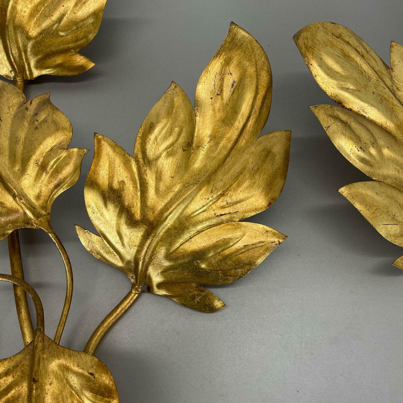 Set Of 2 Hans Kögl Style Golden Florentiner Leaf Wall Light Sconces, Italy, 1980 photo buy