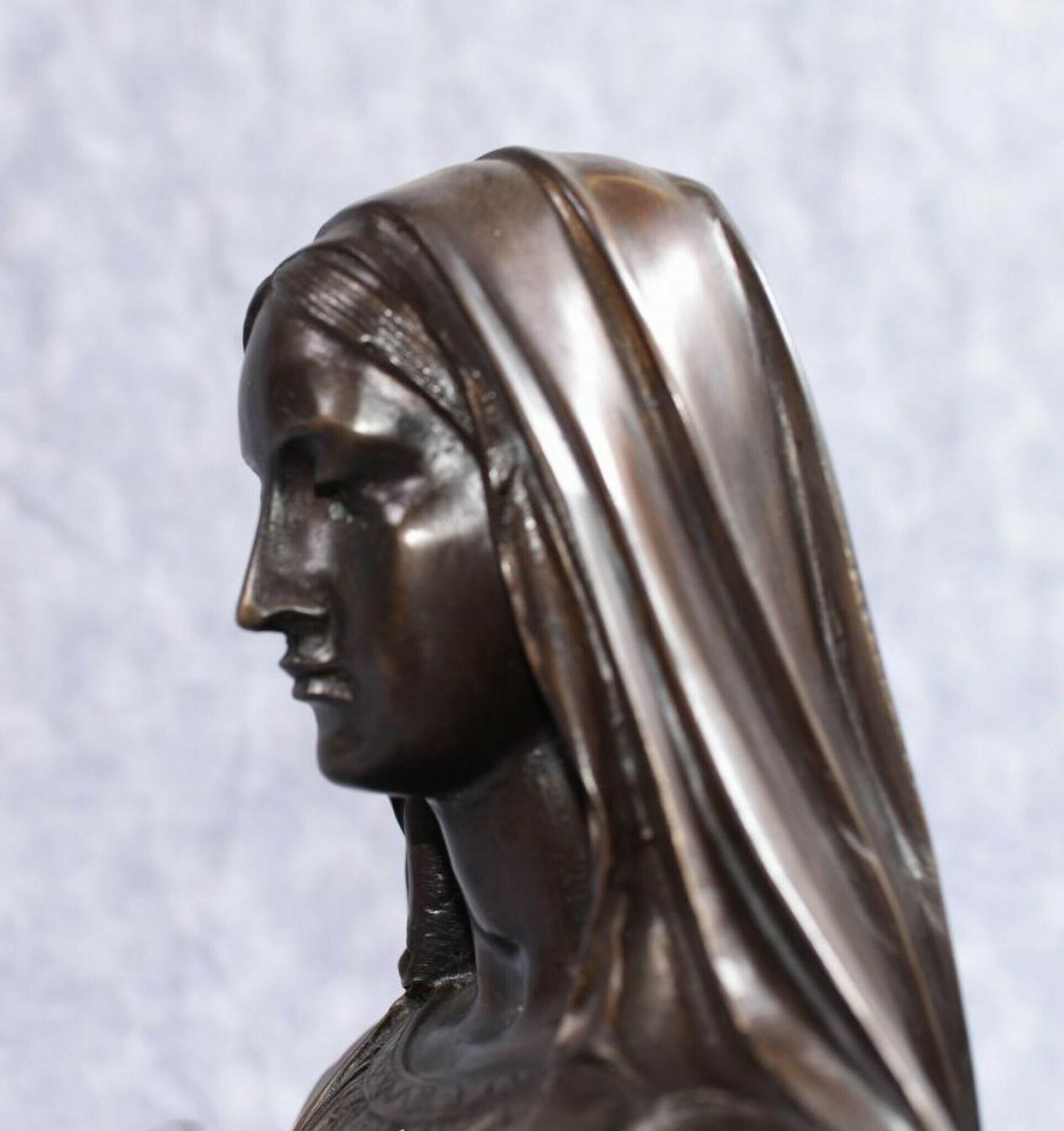 Bronze Virgin Mary Bust   French Holy Mother photo furniture