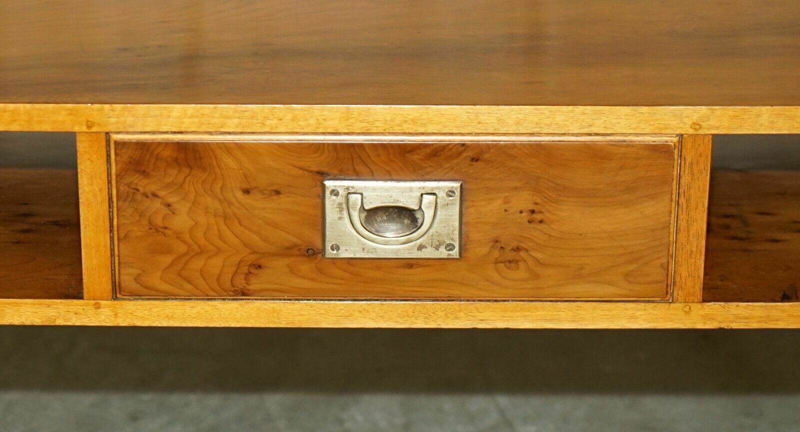 photo buy Fully Restored French Polished Burr Yew Wood Military Campaign Coffee Table