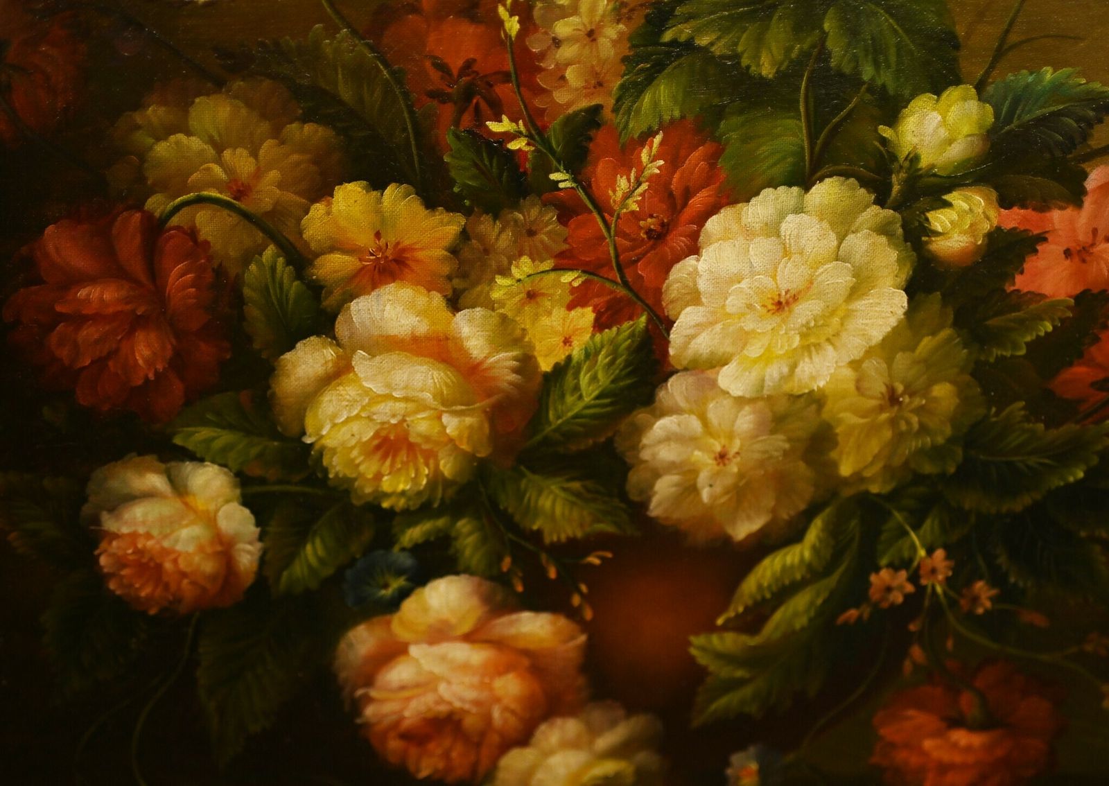 English Rose Floral Still Life Oil Painting photo vintage