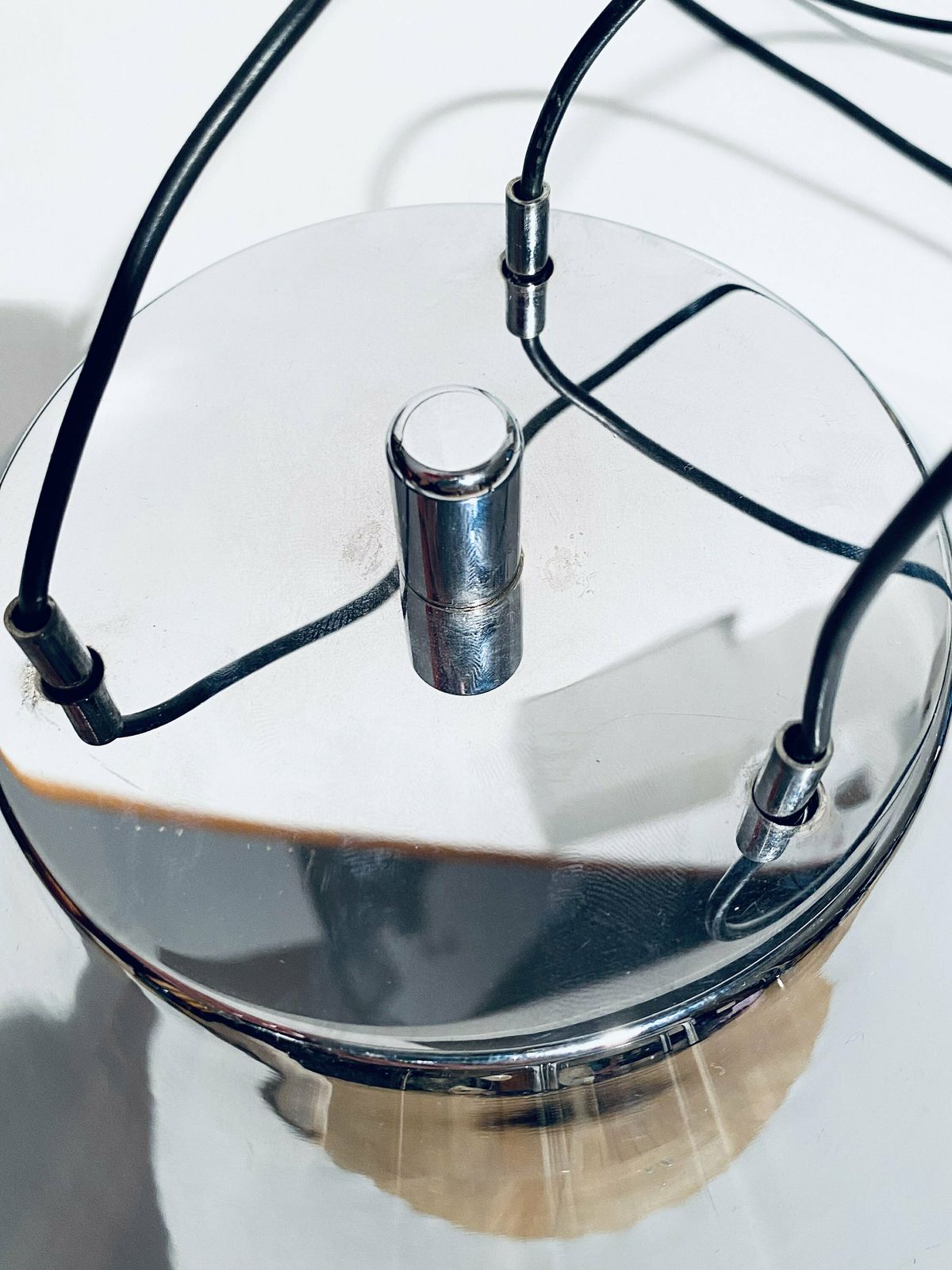 Extravagant Glass & Chrome Ufo Hanging Lamp / Luxury 1980s Italian Vintage Interior Design photo buy