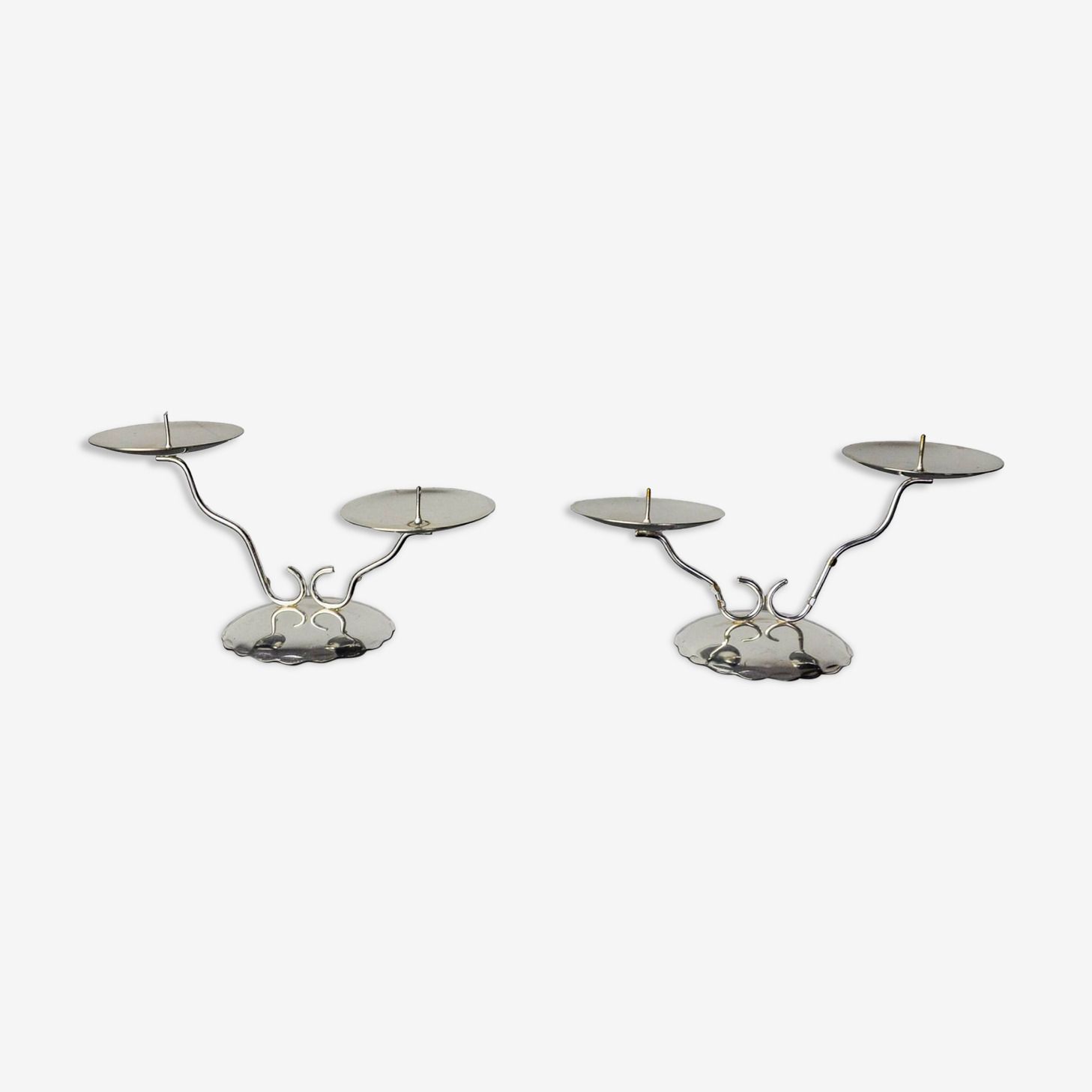 Pair Of Art Deco 2 Flame Candlesticks, Spain, 1980