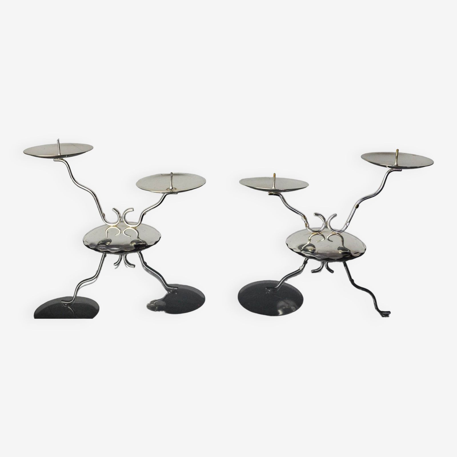 photo for sale Pair Of Art Deco 2 Flame Candlesticks, Spain, 1980