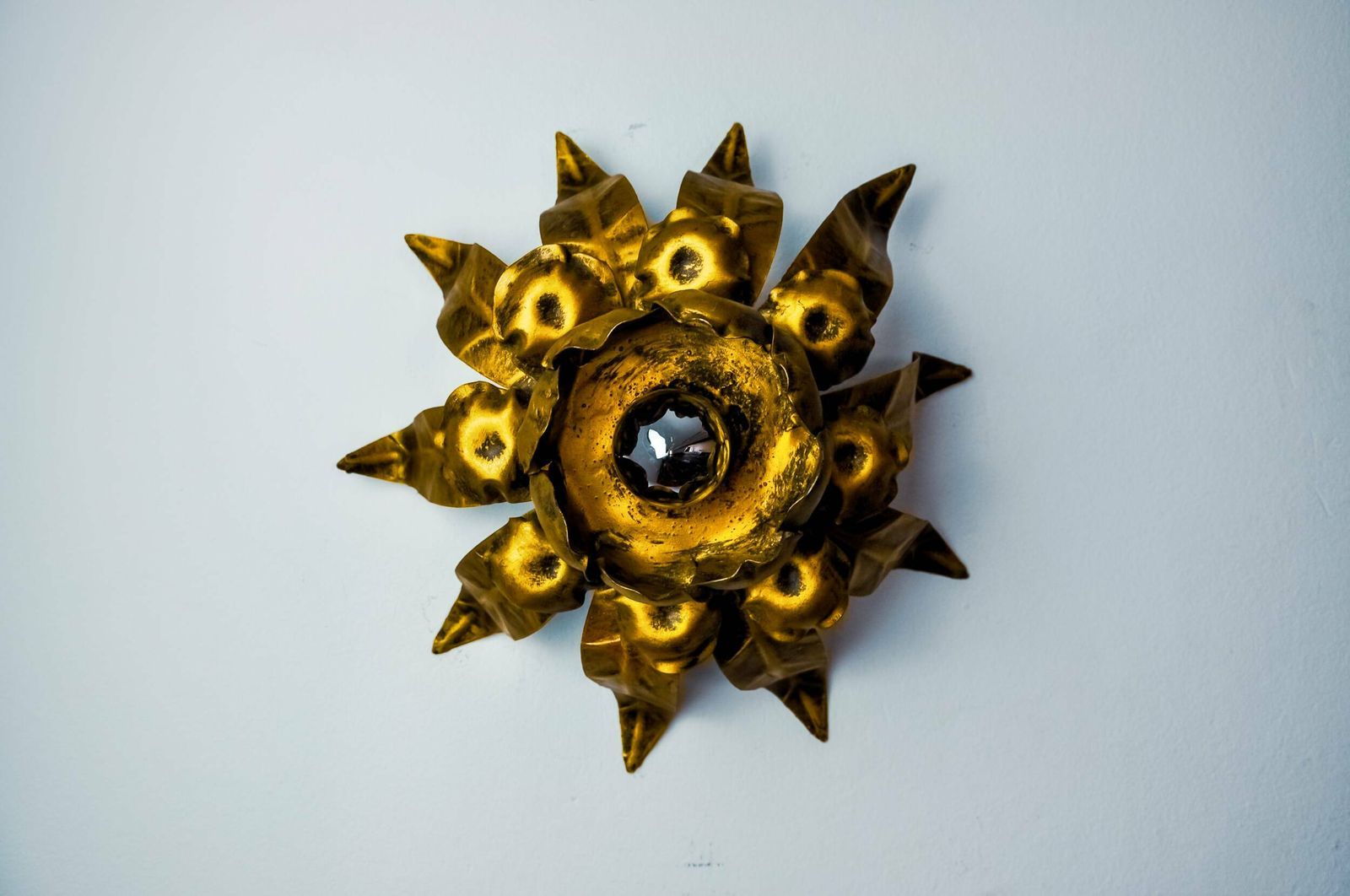 Sun Wall Lamp By Ferro Arte, Metal And Gold Leaf, Spain, 1960 photo for sale