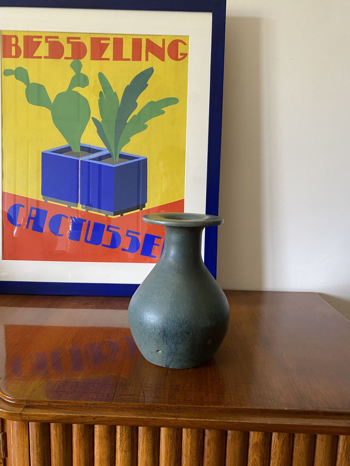 Midcentury Light Blue Ceramic Vase, France 1960s photo vinterior