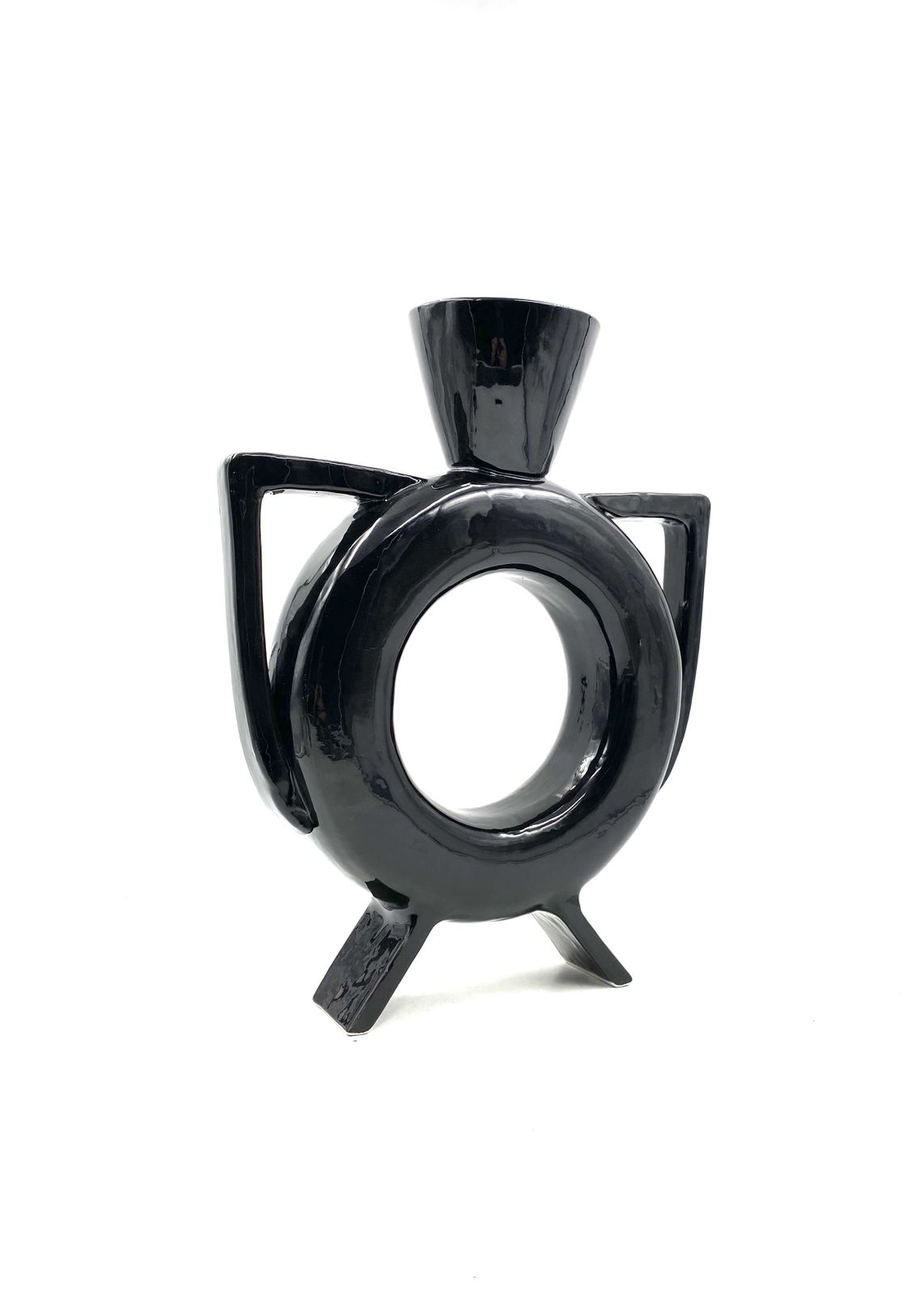 Organic Modern Black Ceramic Vase, Italy 1980s photo vintage