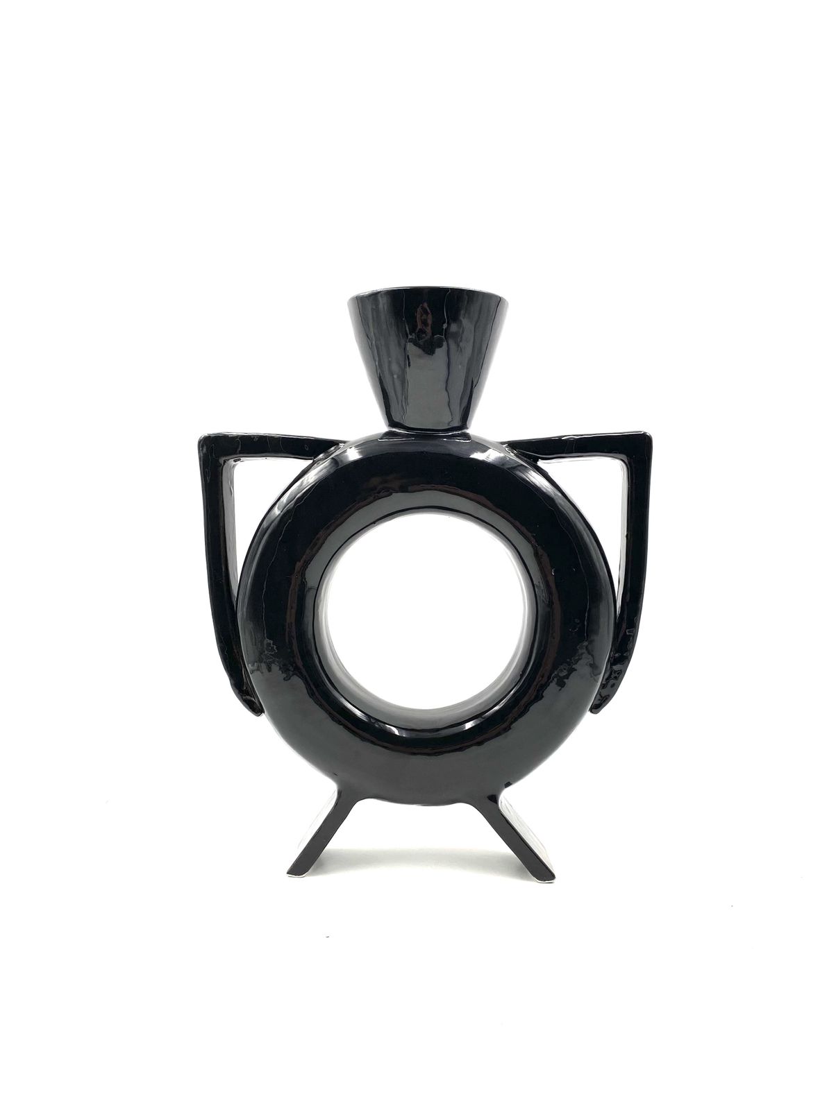 photo furniture Organic Modern Black Ceramic Vase, Italy 1980s