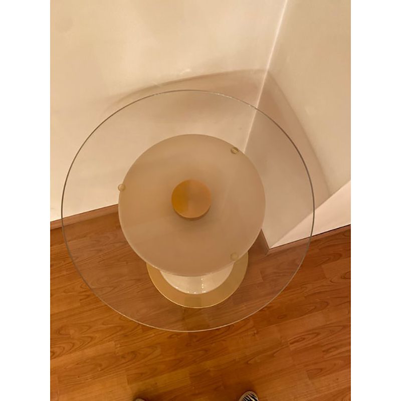 photo furniture 1990s Italian Venetian White And Gold Murano Glass Style Coffee Table