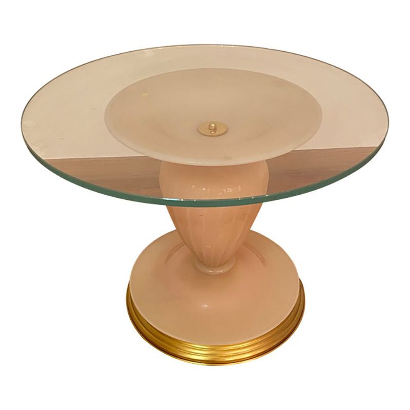 1990s Italian Venetian White And Gold Murano Glass Style Coffee Table In "Seta Color" And Gold