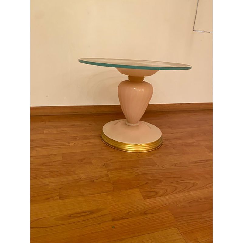 1990s Italian Venetian White And Gold Murano Glass Style Coffee Table In "Seta Color" And Gold photo vintage