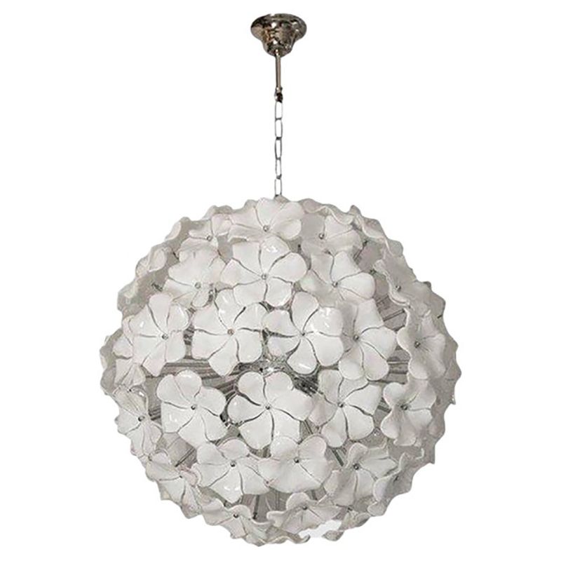White Lotus Murano Glass Sputnik Chandelier photo for sale