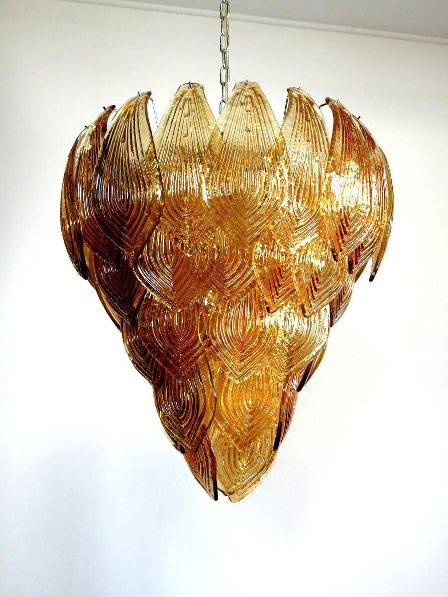 Huge Italian Murano Six Tier Felci Glass Chandelier   Amber Glasses photo for sale