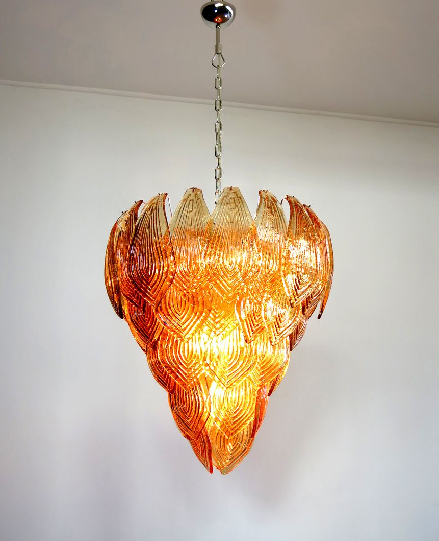 photo for sale Huge Italian Murano Six Tier Felci Glass Chandelier   Amber Glasses