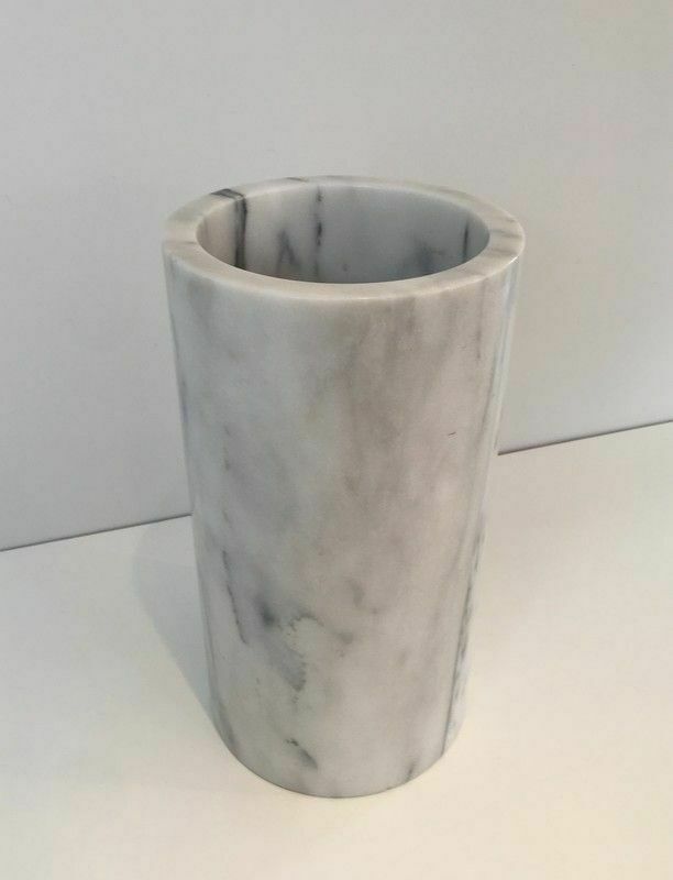 Round Carrara Marble Umbrella Stand In The Taste Of Angelo Mangiarotti photo for sale