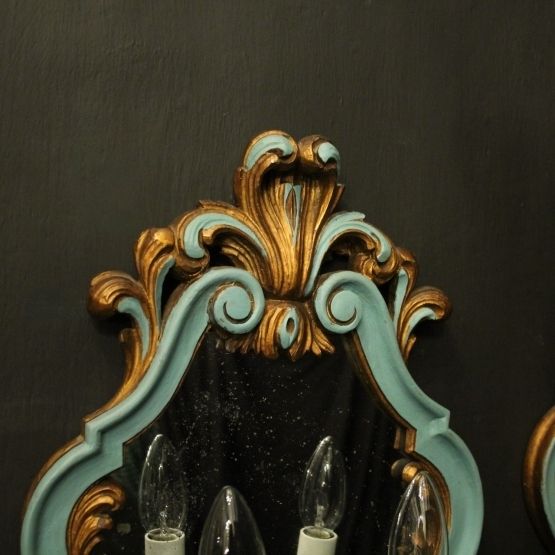 Italian Pair Polychrome Twin Arm Girandoles photo vinterior