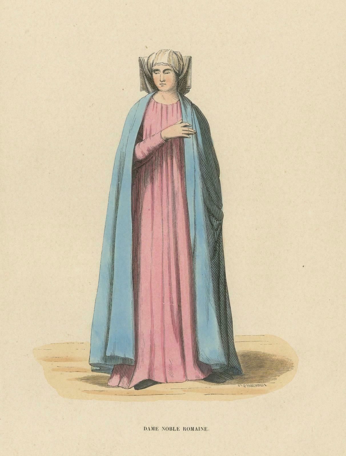 Noble Roman Lady Of The Middle Ages, Handcolored And Published In 1847 photo Art