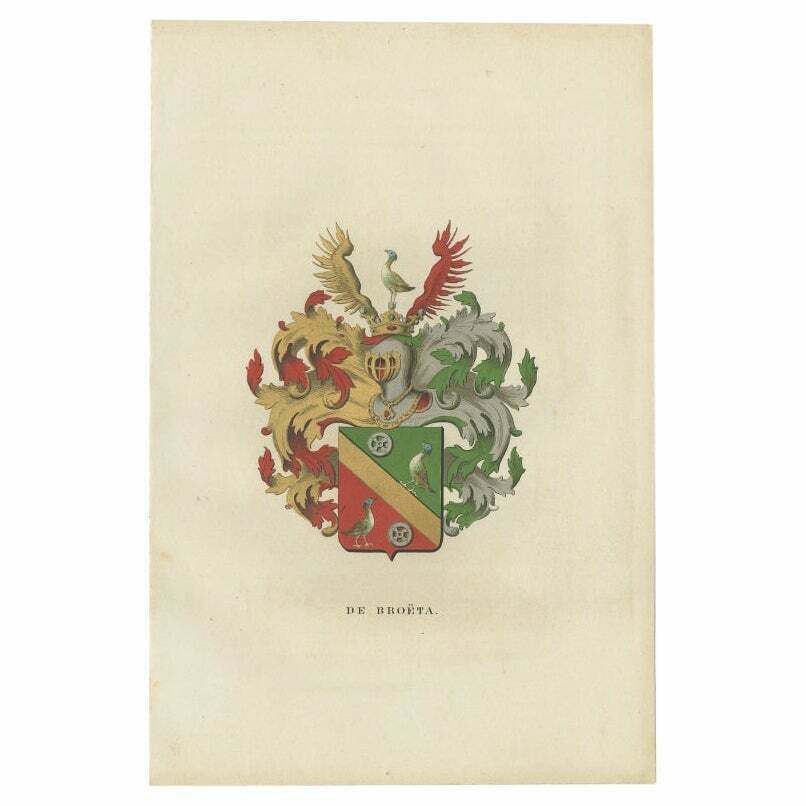 Antique Genealogy Print Of The 'De Broëta' Family By Herckenrode, 1862