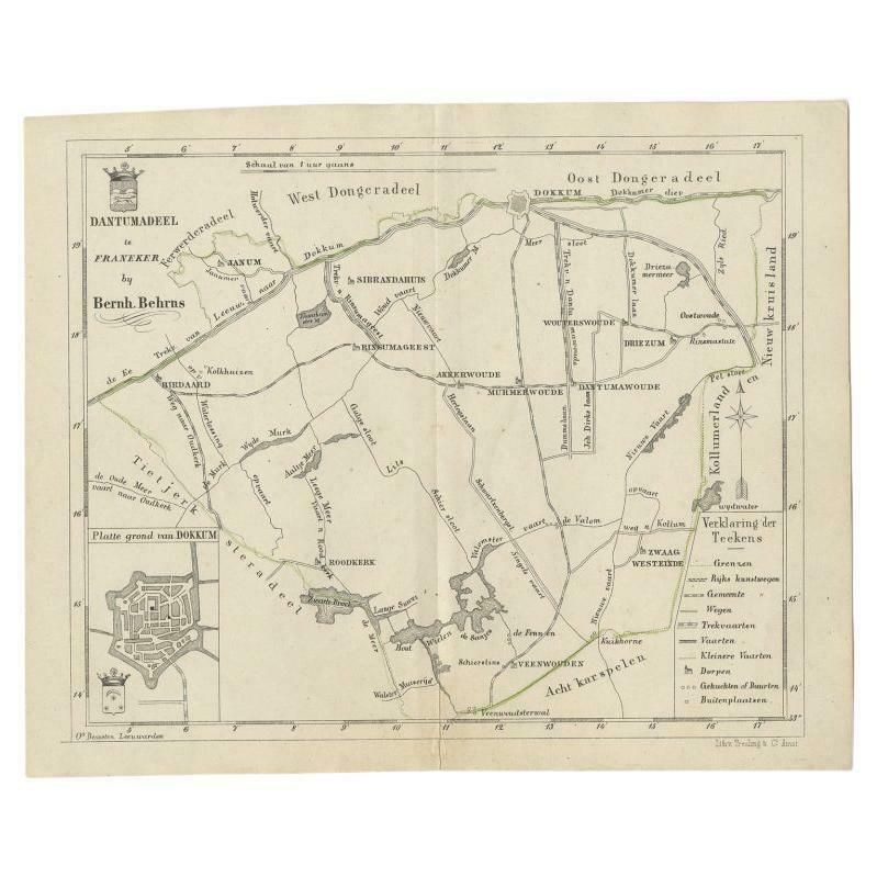 Antique Map Of The Dutch Dantumadeel Township, 1861