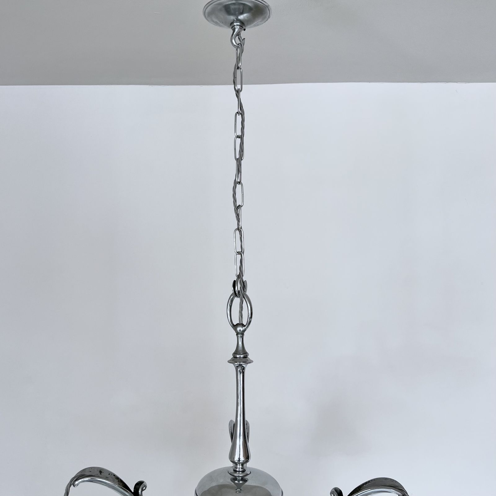 Art Deco Chromed Chandelier With Frosted Frill Shades photo 695.0