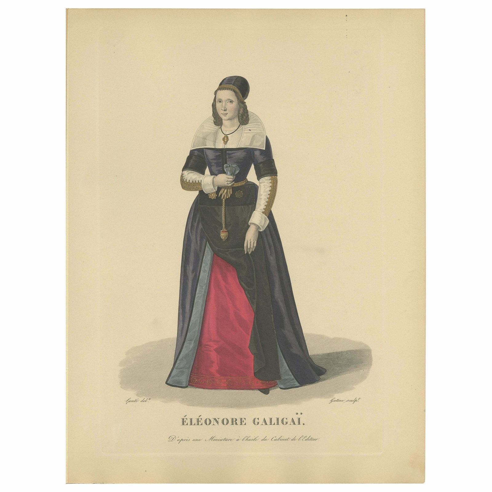 Hand Colored Engraving Of Leonora Dori Galigaï, A French Courtier, 1900
