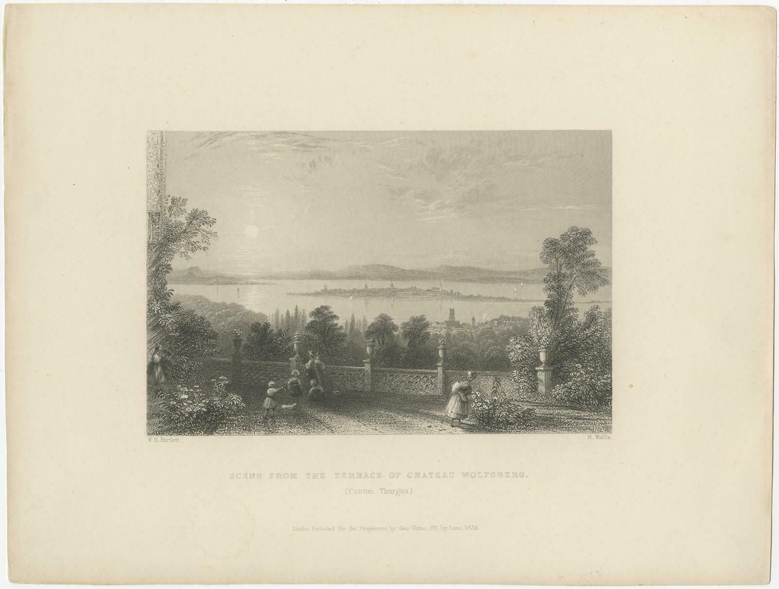 Antique Print Of The Terrace Of Château Wolfsberg, Switzerland, 1836 photo furniture