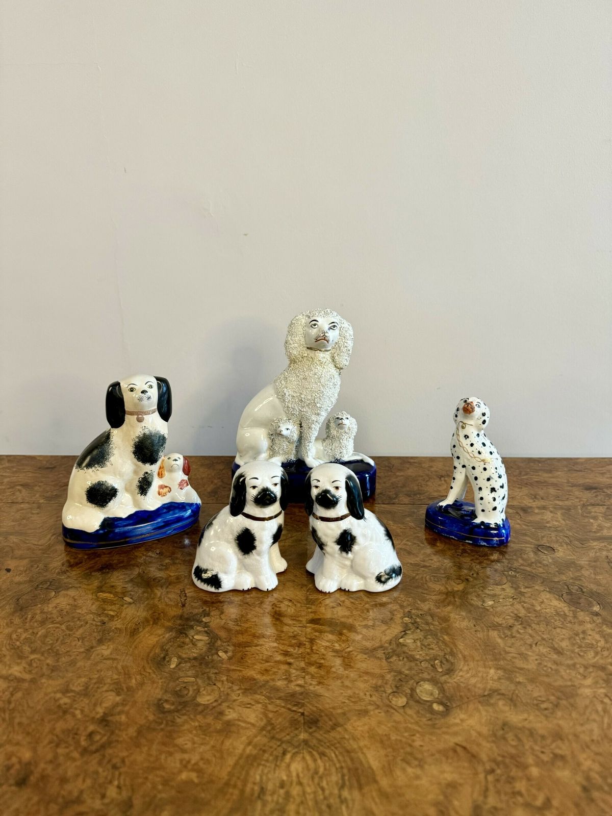 Unusual Collection Of Five Antique Staffordshire Dogs photo vinterior