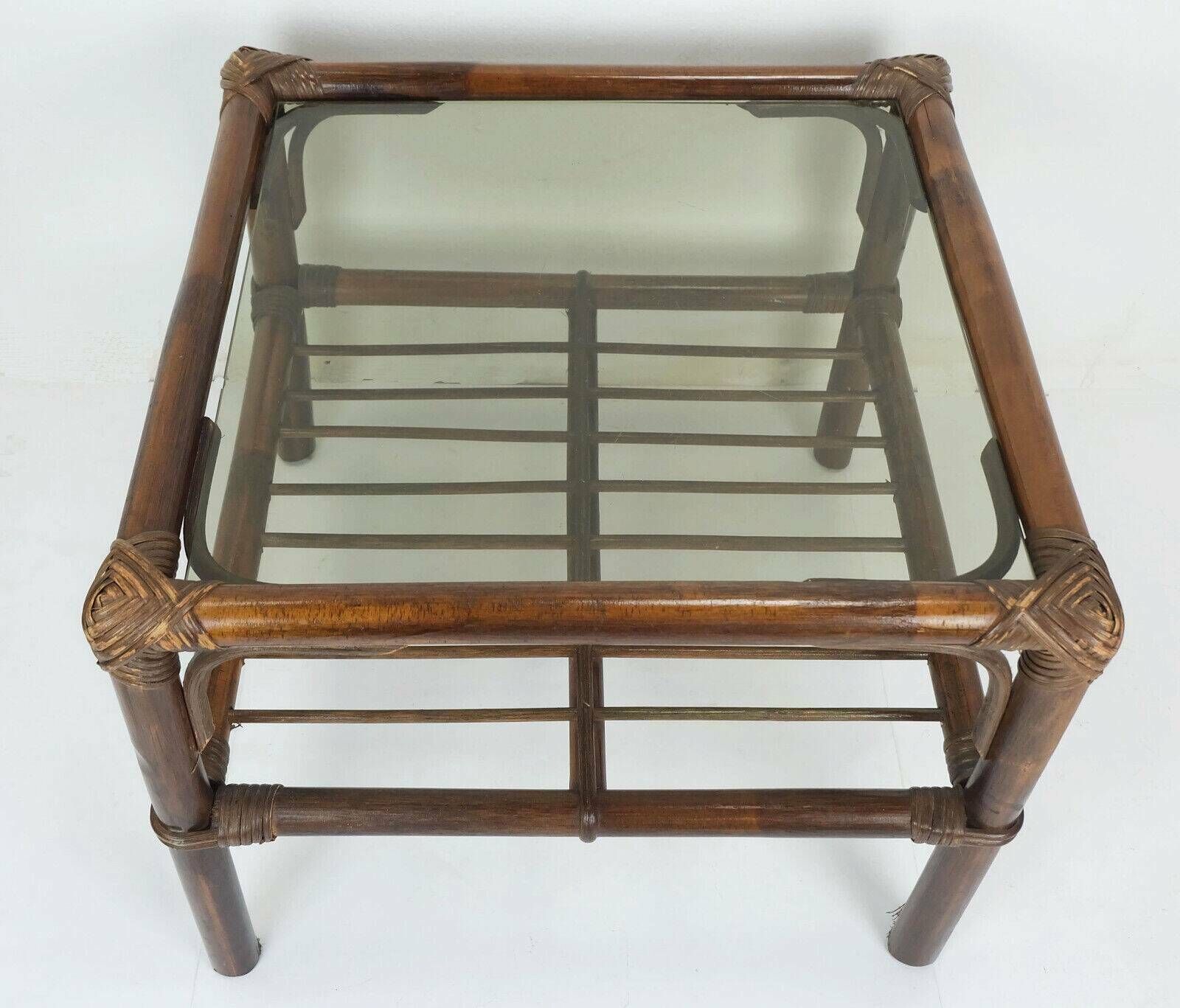 1970s Mid Century Side Table Coffee Table Bamboo Wicker Glass photo Furniture