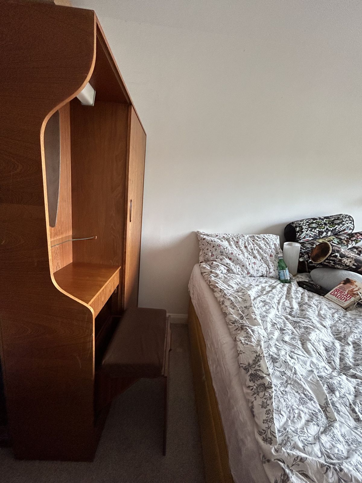Wardrobe1950’s Rare Hubbi Robe Teak Hall Armoire With Vanitymirror&Foldableseat photo for sale