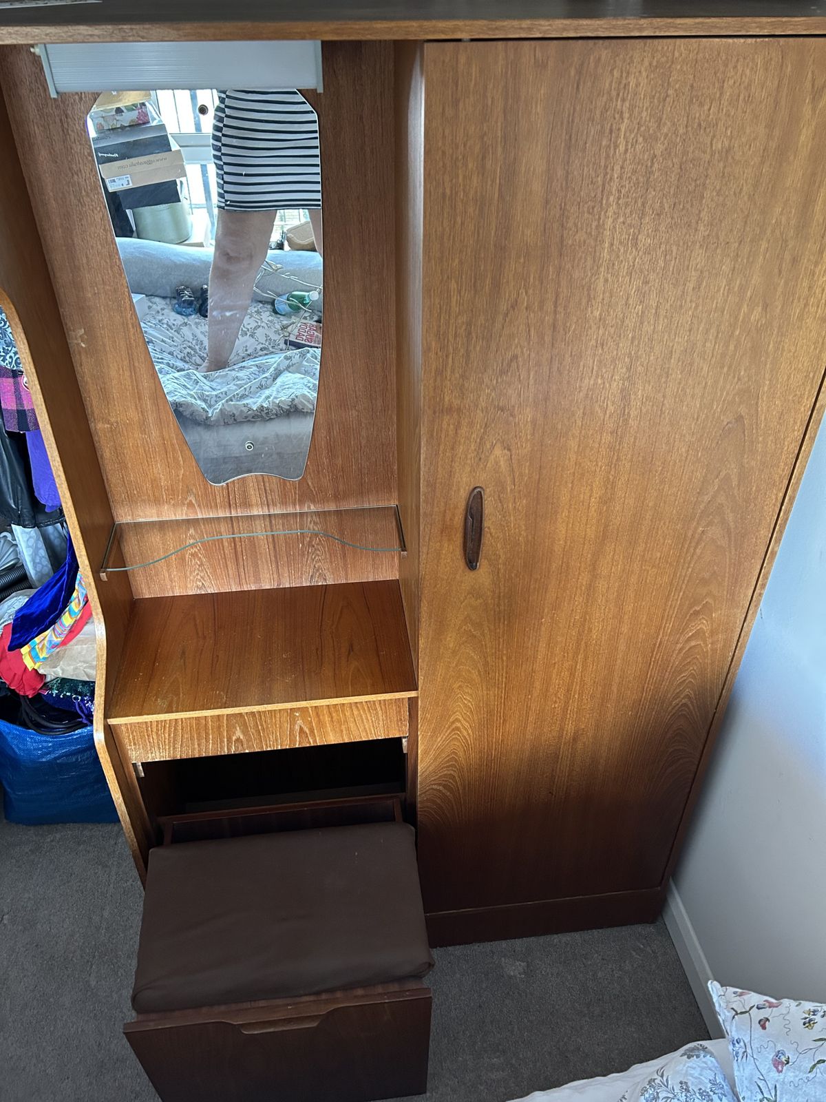 Wardrobe1950’s Rare Hubbi Robe Teak Hall Armoire With Vanitymirror&Foldableseat photo vinterior