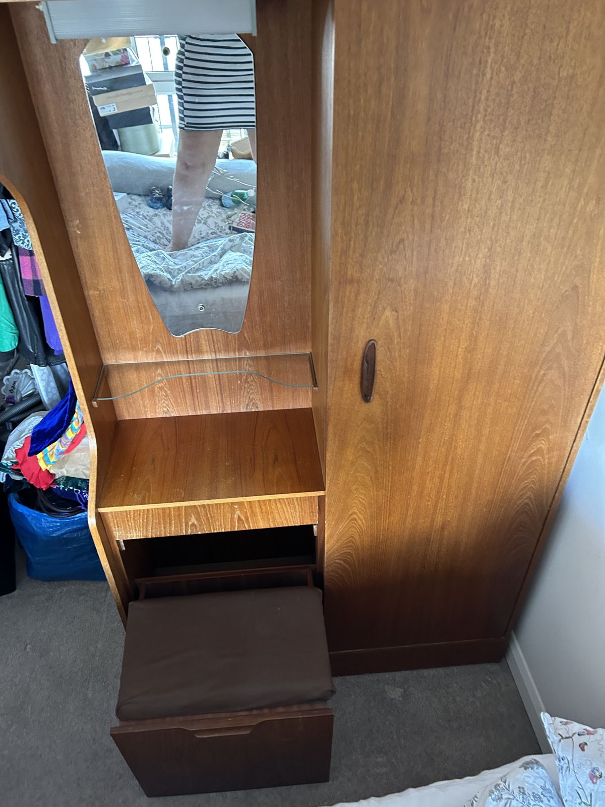 photo furniture Wardrobe1950’s Rare Hubbi Robe Teak Hall Armoire With Vanitymirror&Foldableseat