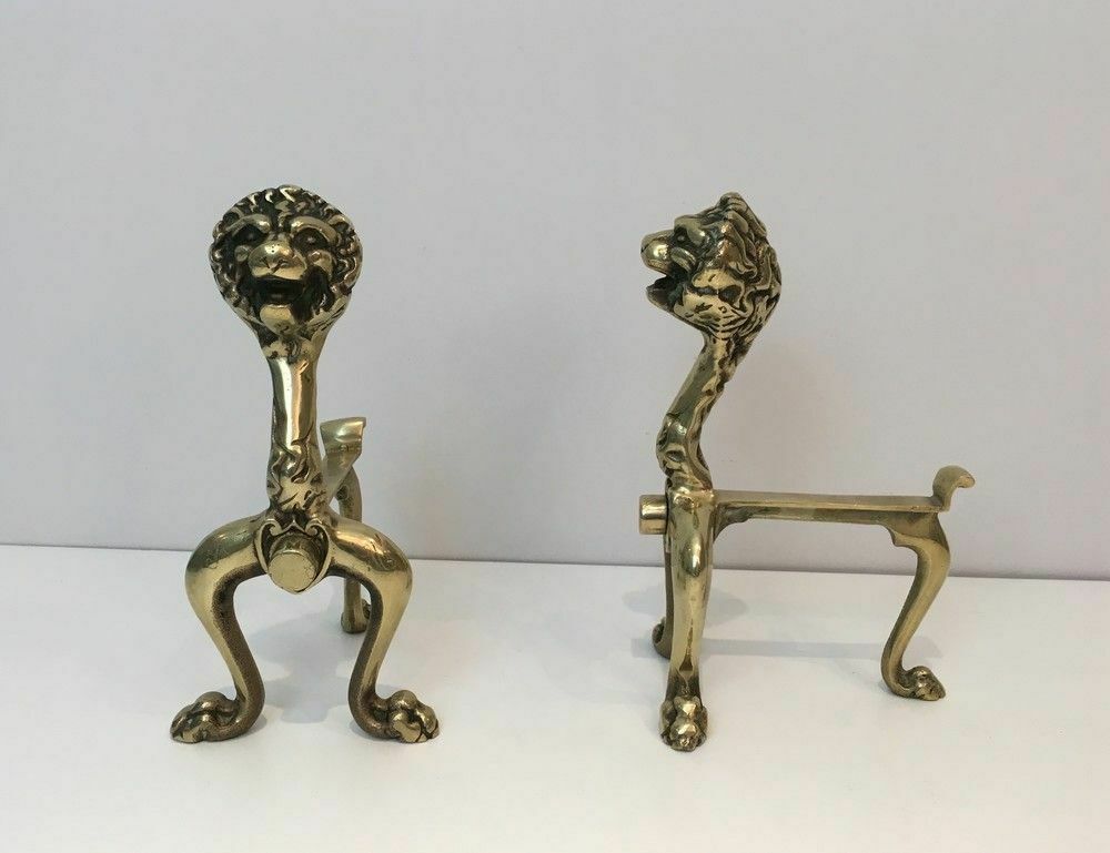Pair Of Bronze Andirons With Lions photo Home Fixtures