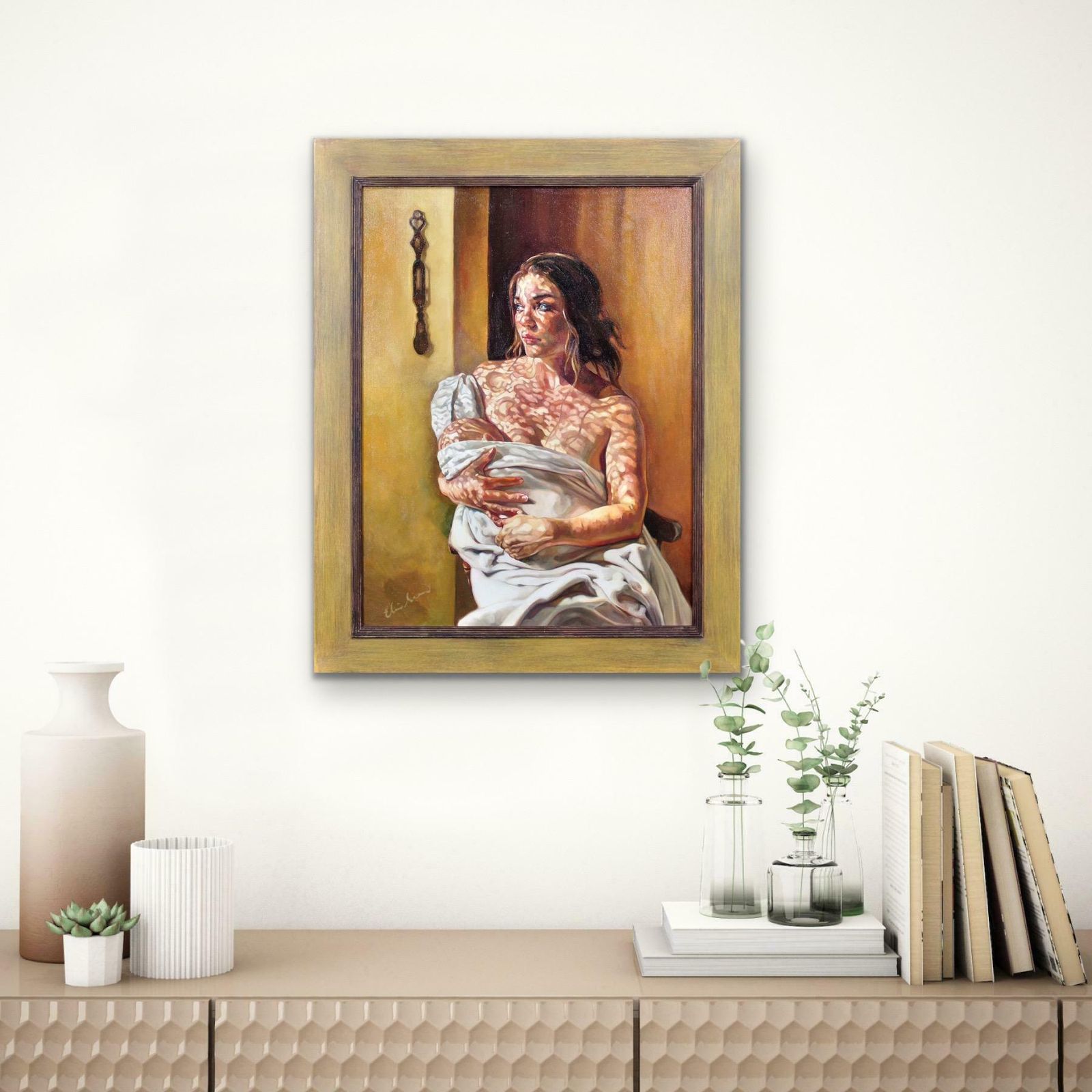 8395.0 Elin Sian Blake. First Light. Mother & Baby. Welsh Blanket. Love Spoon. Maternal Love. photo