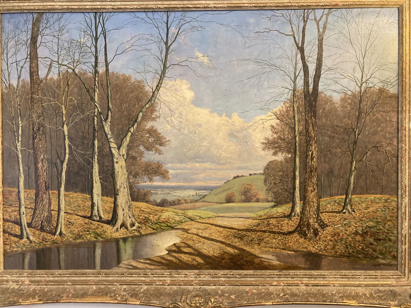 David Mead Oil Painting 'Cobham Woods' Unusually Large, Signed. photo for sale