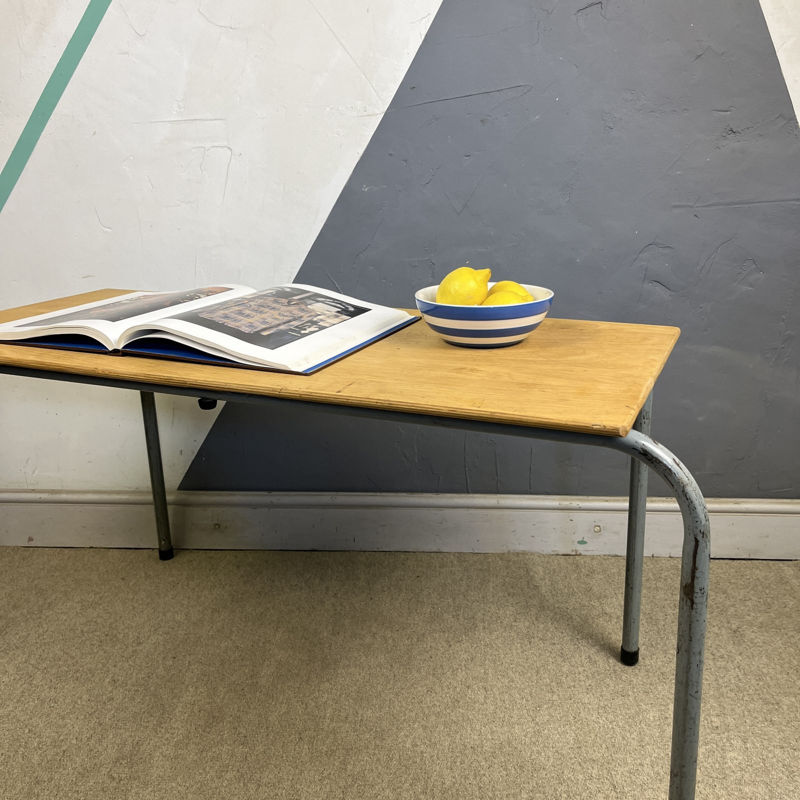 Mid Century Grey Metal Industrial School Desk photo furniture