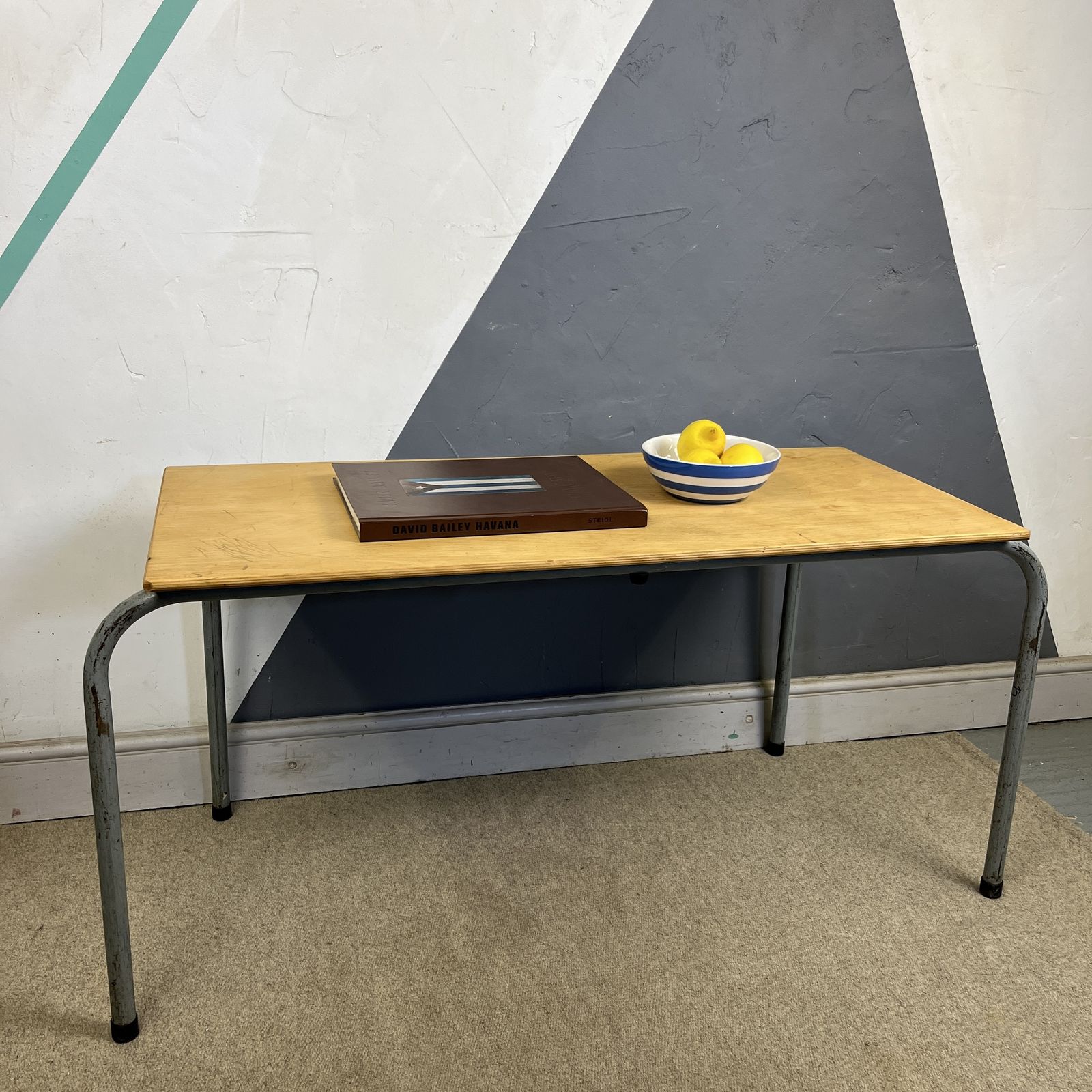 Mid Century Grey Metal Industrial School Desk photo Furniture