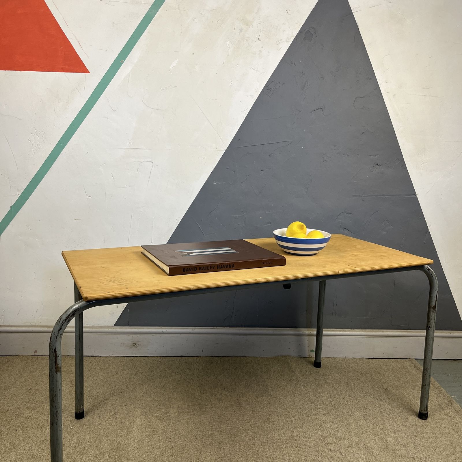 Mid Century Grey Metal Industrial School Desk photo vinterior