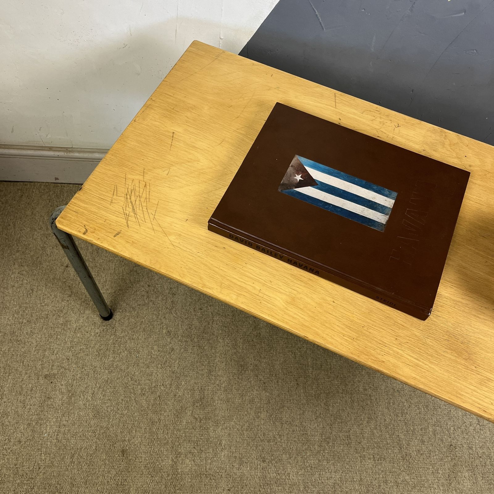 photo for sale Mid Century Grey Metal Industrial School Desk