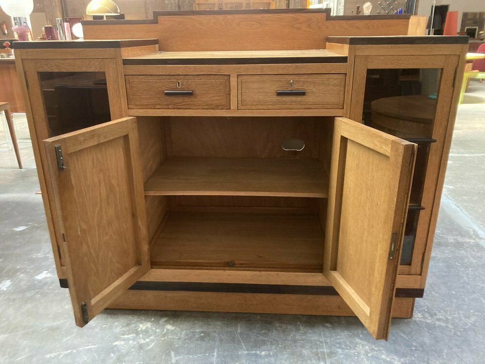 Dutch Art Deco Oak And Glass Buffet Or Bar Cabinet, 1930s photo 1913.0