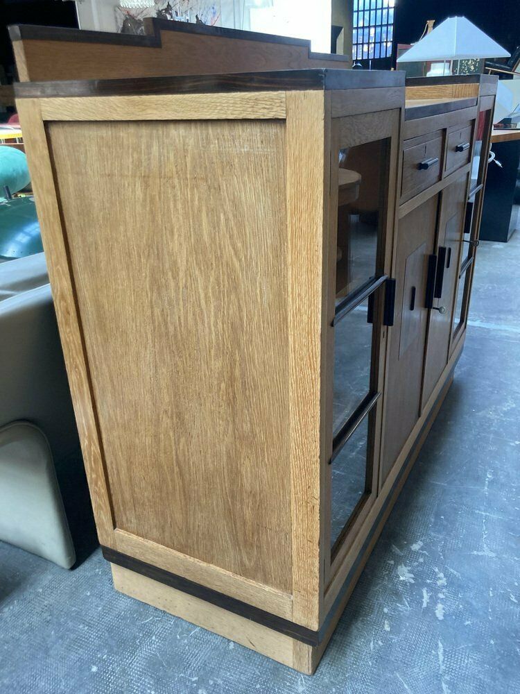 Dutch Art Deco Oak And Glass Buffet Or Bar Cabinet, 1930s photo vintage