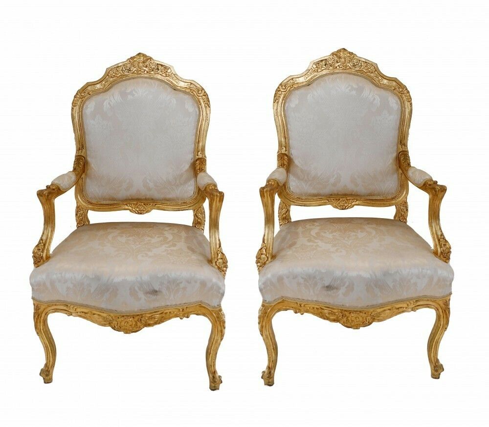 Pair French Gilt Arm Chairs   Louis XVI Seats