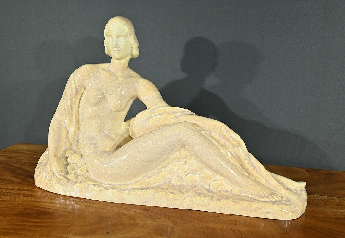 Art Deco Sculpture “Young Woman Among Flowers”, Odyv, Manufacture Berlot Mussier – 1930
