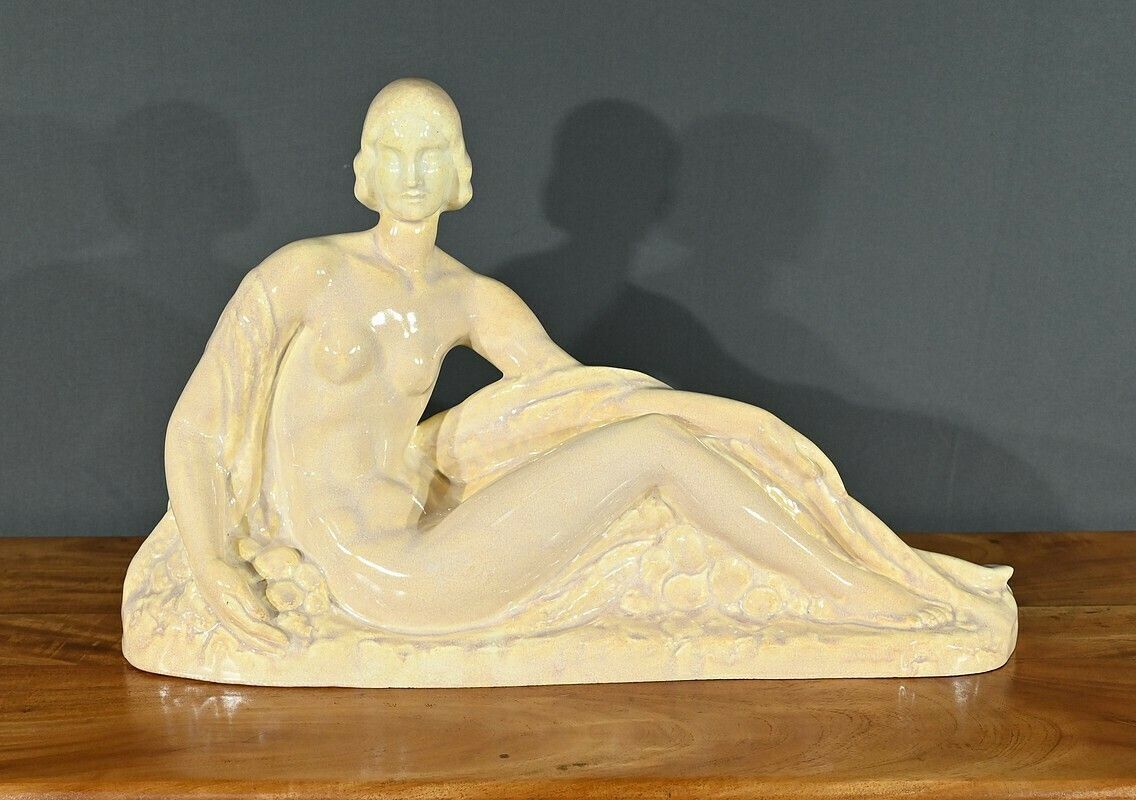 Art Deco Sculpture “Young Woman Among Flowers”, Odyv, Manufacture Berlot Mussier – 1930 photo furniture