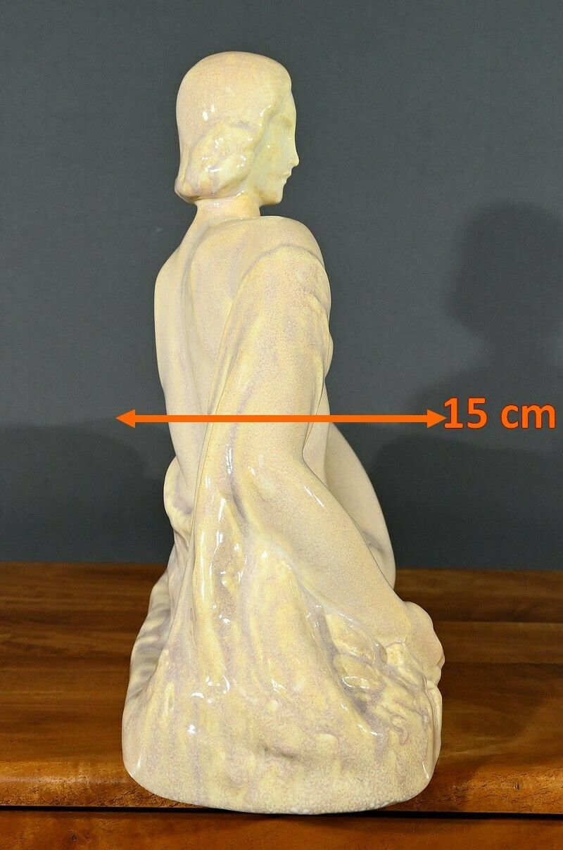 photo vintage Art Deco Sculpture “Young Woman Among Flowers”, Odyv, Manufacture Berlot Mussier – 1930