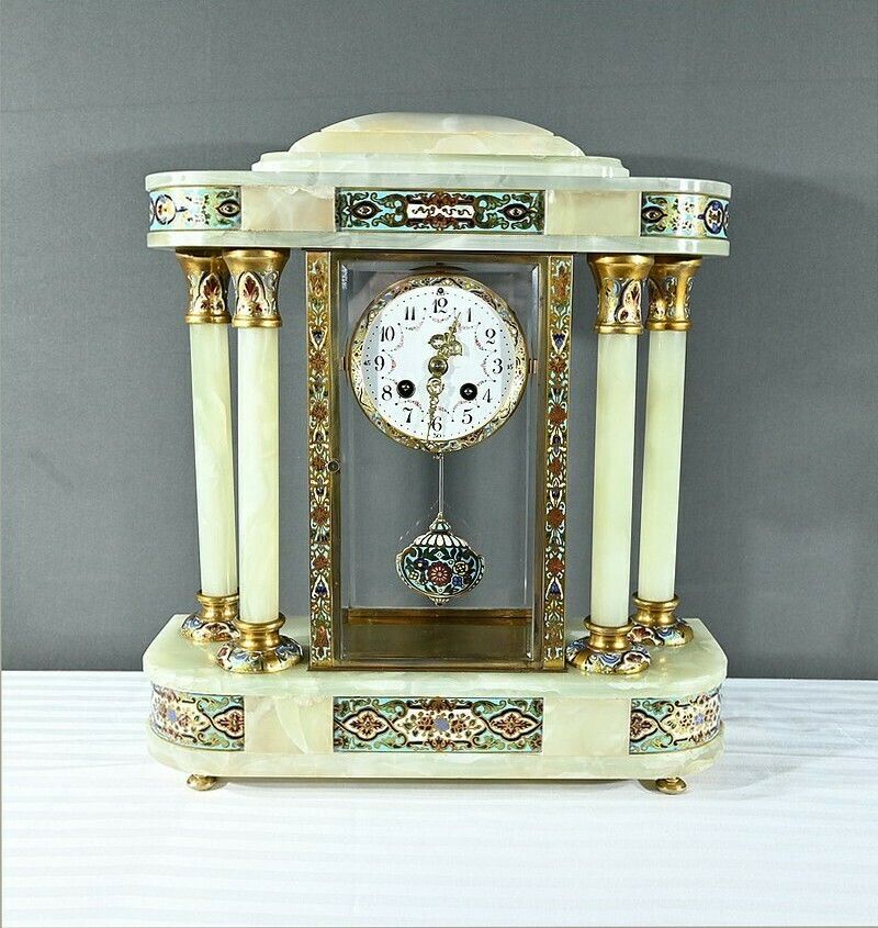 Onyx And Enamel Column Clock, Napoleon III – Mid 19th Century