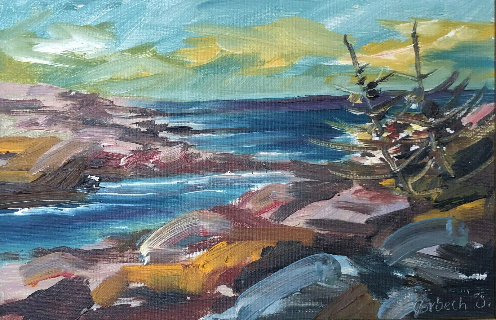 Vintage Oil Painting From Denmark By Svend ørbech Jacobsen (1929 2022) With Motive Of Abstract Landscape In Strong Colours photo furniture