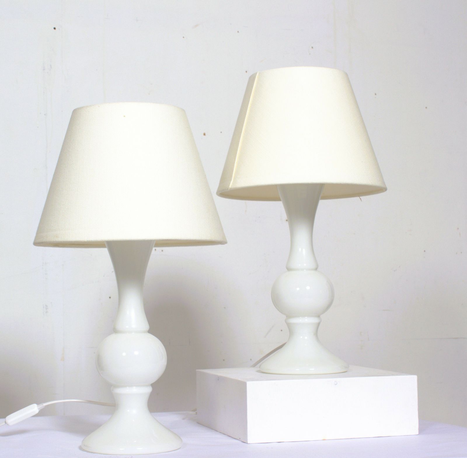 Pair Of White Glass Lamps By Luxus Lighting, Sweden, 1980 photo Lighting