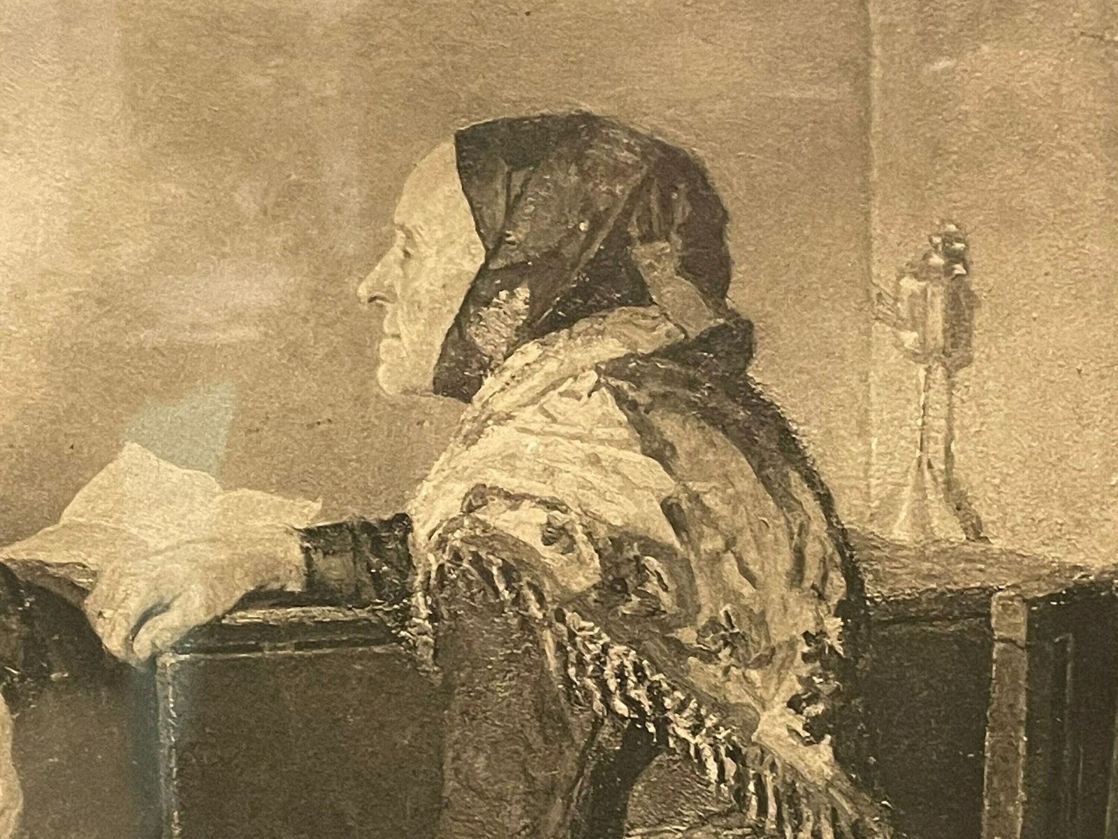 Danish Antique Print From The 1950s Made From Painting “Passiar” By Olga Lau (1875 1960) With Motive Of Elderly Women photo 229.0