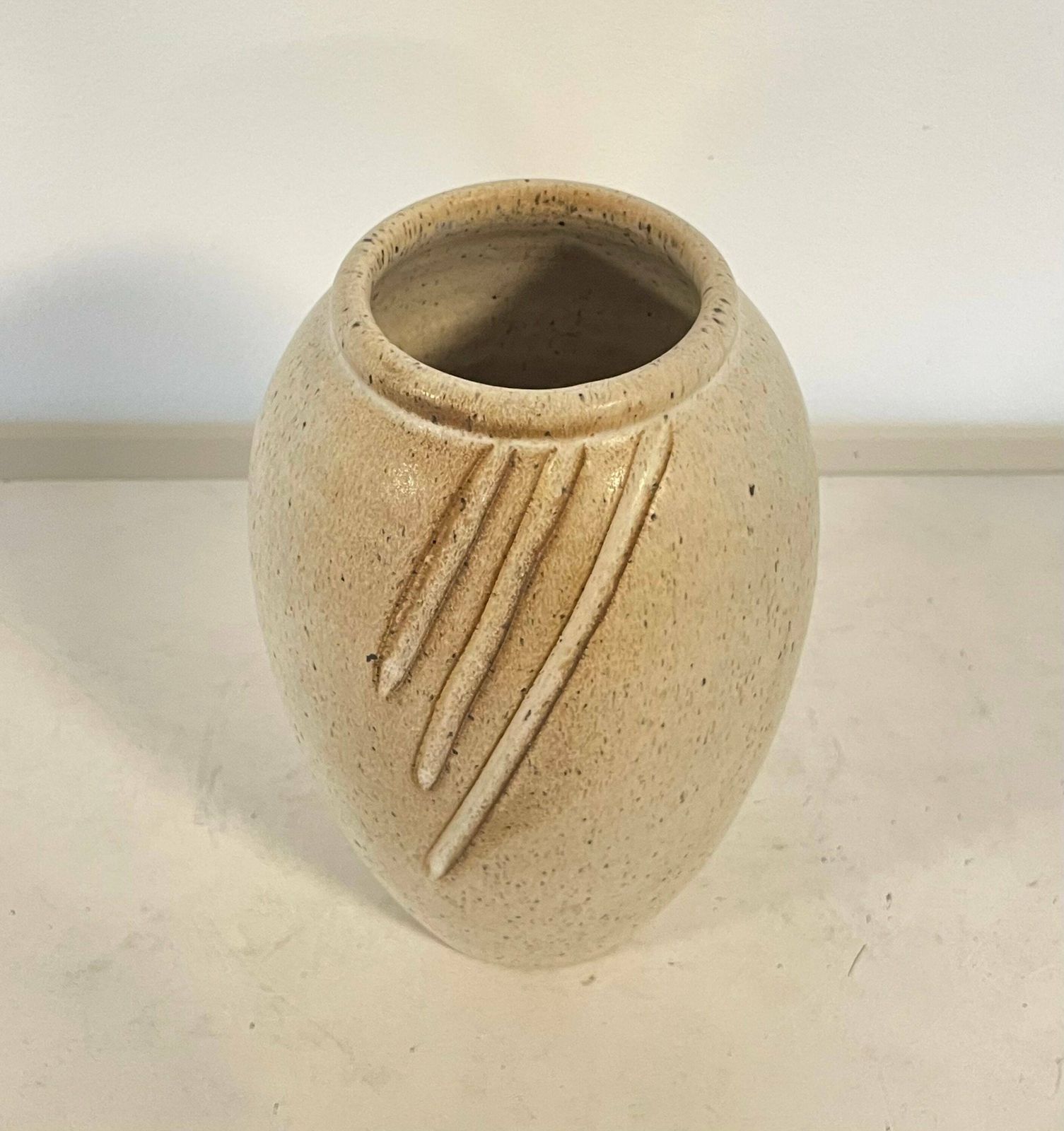 Original Danish Fine Art Ceramic Vase With Grooves And Elegant Shape   Design By Hans Nielsen Buch For Brangstrup Stentøj photo for sale
